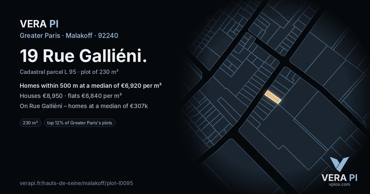 19 Rue Galliéni, Malakoff at night – the plot lit, the parcels around coloured by the prices near them