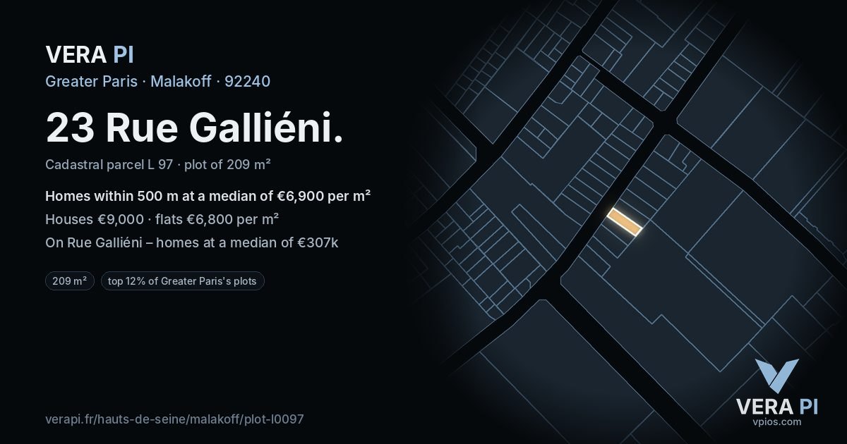 23 Rue Galliéni, Malakoff at night – the plot lit, the parcels around coloured by the prices near them