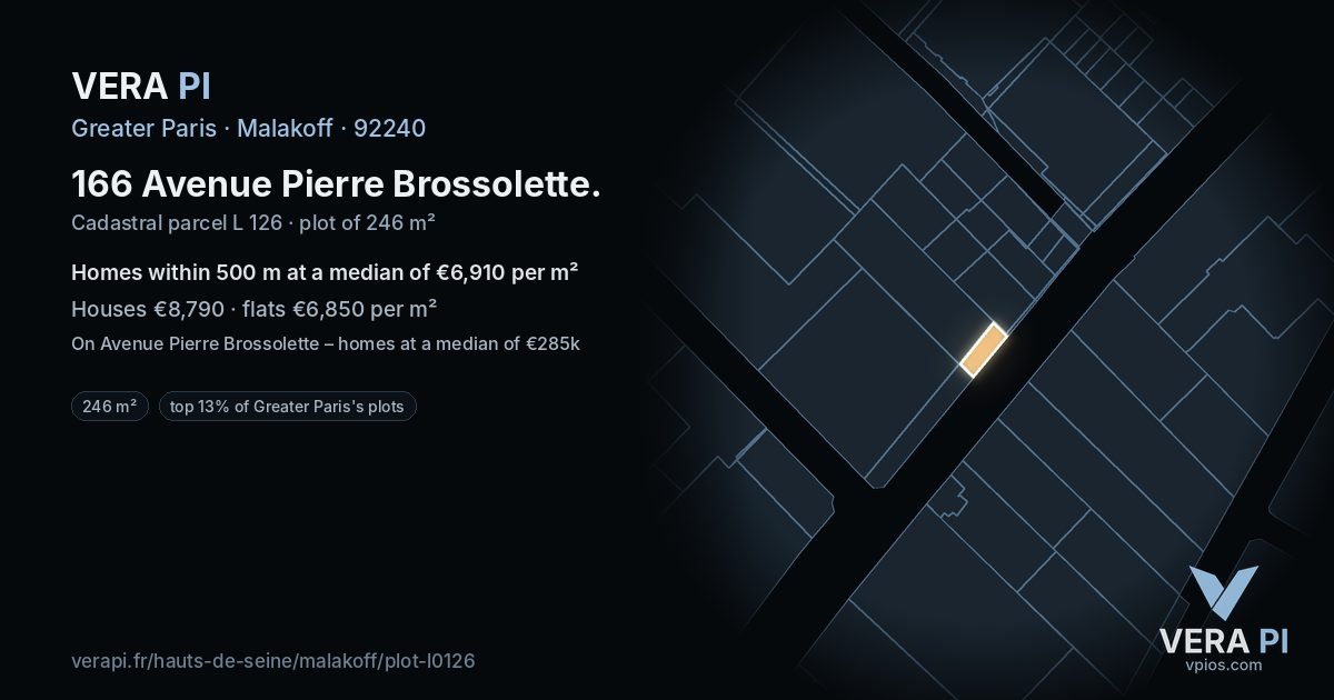 166 Avenue Pierre Brossolette, Malakoff at night – the plot lit, the parcels around coloured by the prices near them