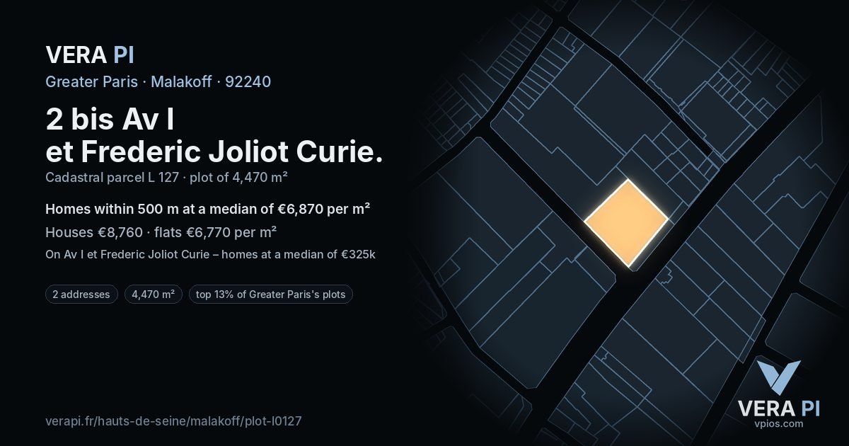 2 bis Av I et Frederic Joliot Curie, Malakoff at night – the plot lit, the parcels around coloured by the prices near them