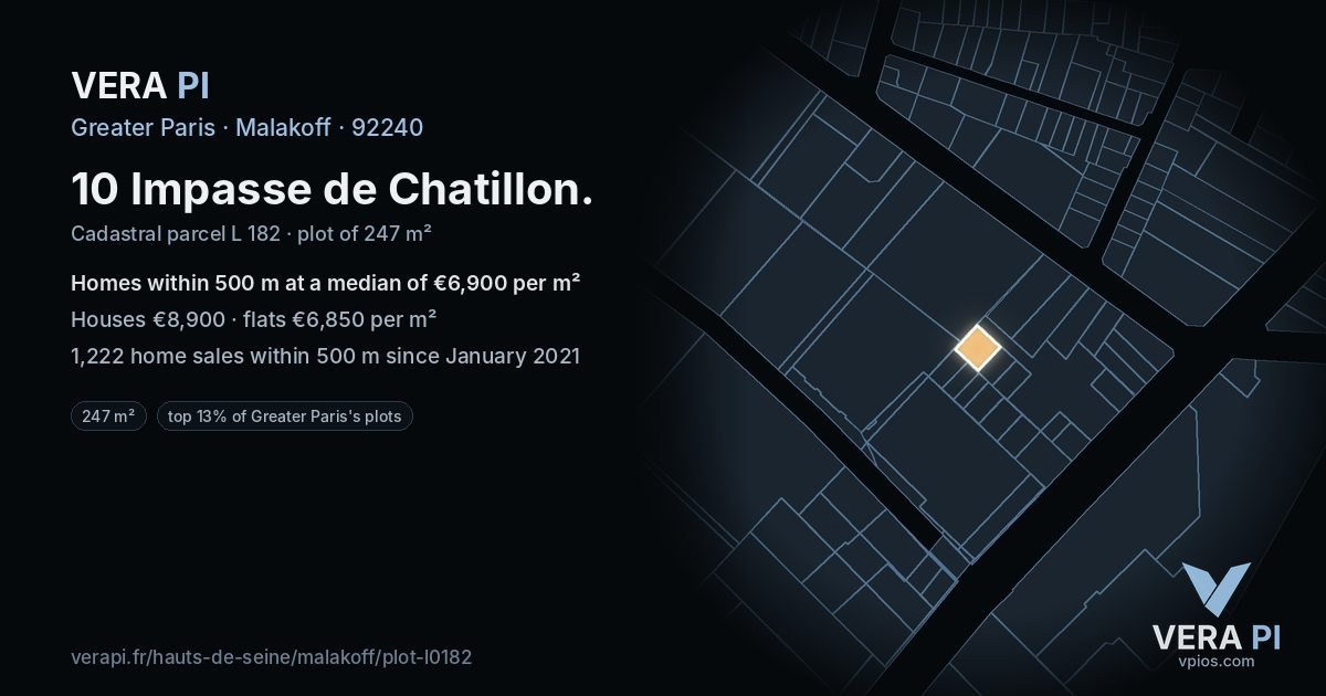 10 Impasse de Chatillon, Malakoff at night – the plot lit, the parcels around coloured by the prices near them
