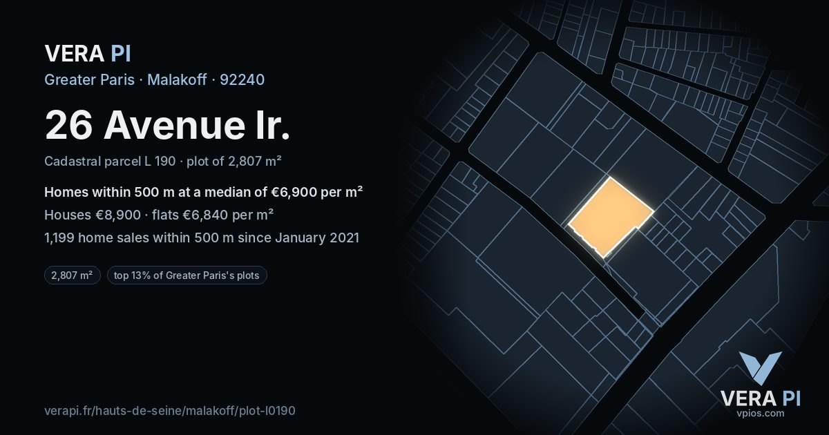 26 Avenue Ir, Malakoff at night – the plot lit, the parcels around coloured by the prices near them