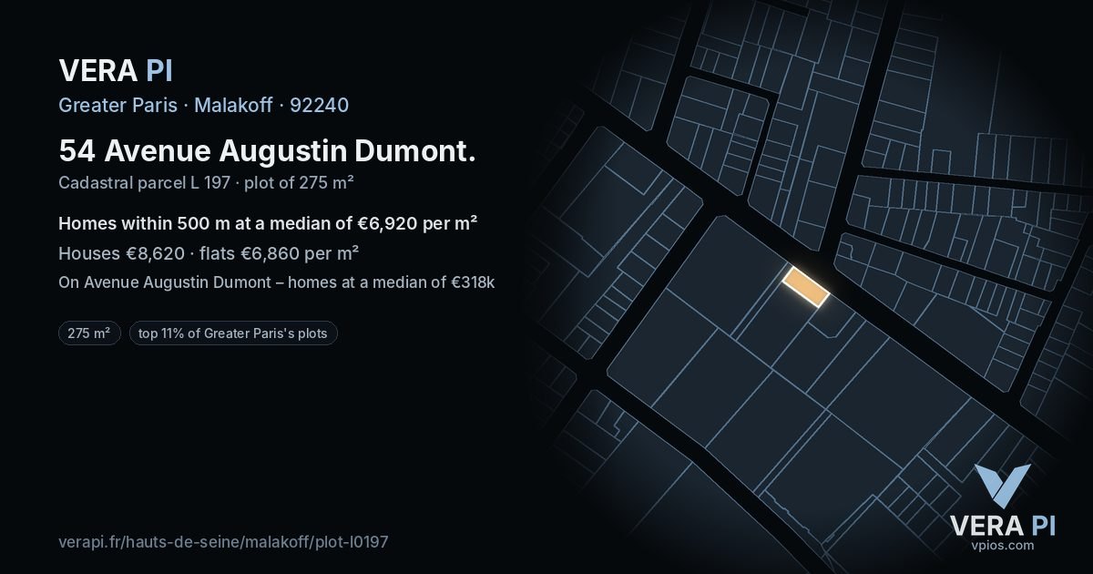 54 Avenue Augustin Dumont, Malakoff at night – the plot lit, the parcels around coloured by the prices near them