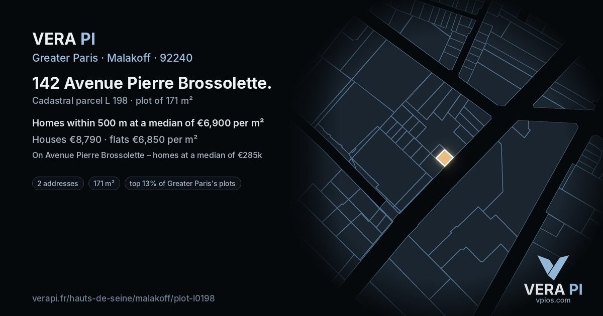 142 Avenue Pierre Brossolette, Malakoff at night – the plot lit, the parcels around coloured by the prices near them
