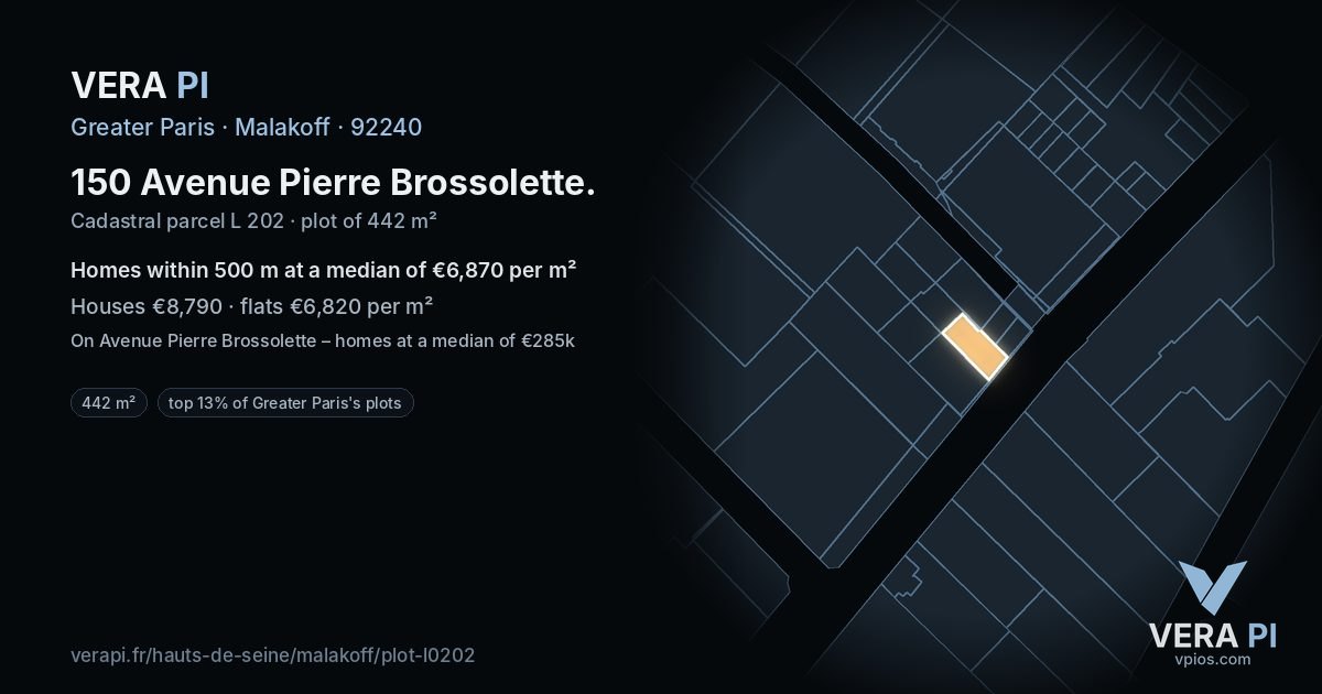 150 Avenue Pierre Brossolette, Malakoff at night – the plot lit, the parcels around coloured by the prices near them