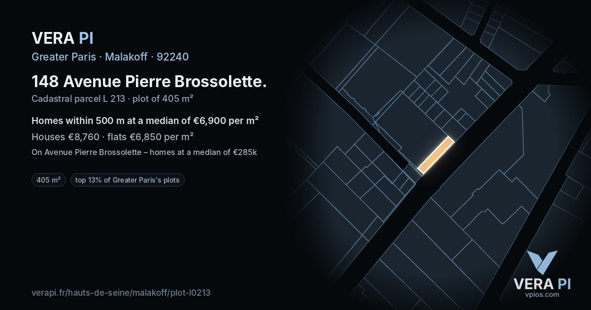 148 Avenue Pierre Brossolette, Malakoff at night – the plot lit, the parcels around coloured by the prices near them