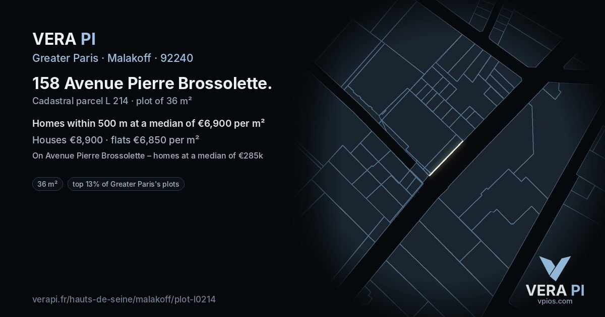 158 Avenue Pierre Brossolette, Malakoff at night – the plot lit, the parcels around coloured by the prices near them