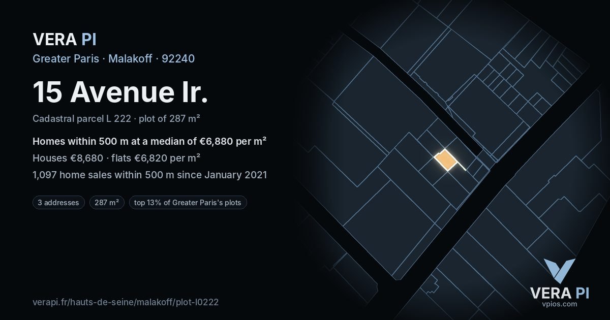 15 Avenue Ir, Malakoff at night – the plot lit, the parcels around coloured by the prices near them
