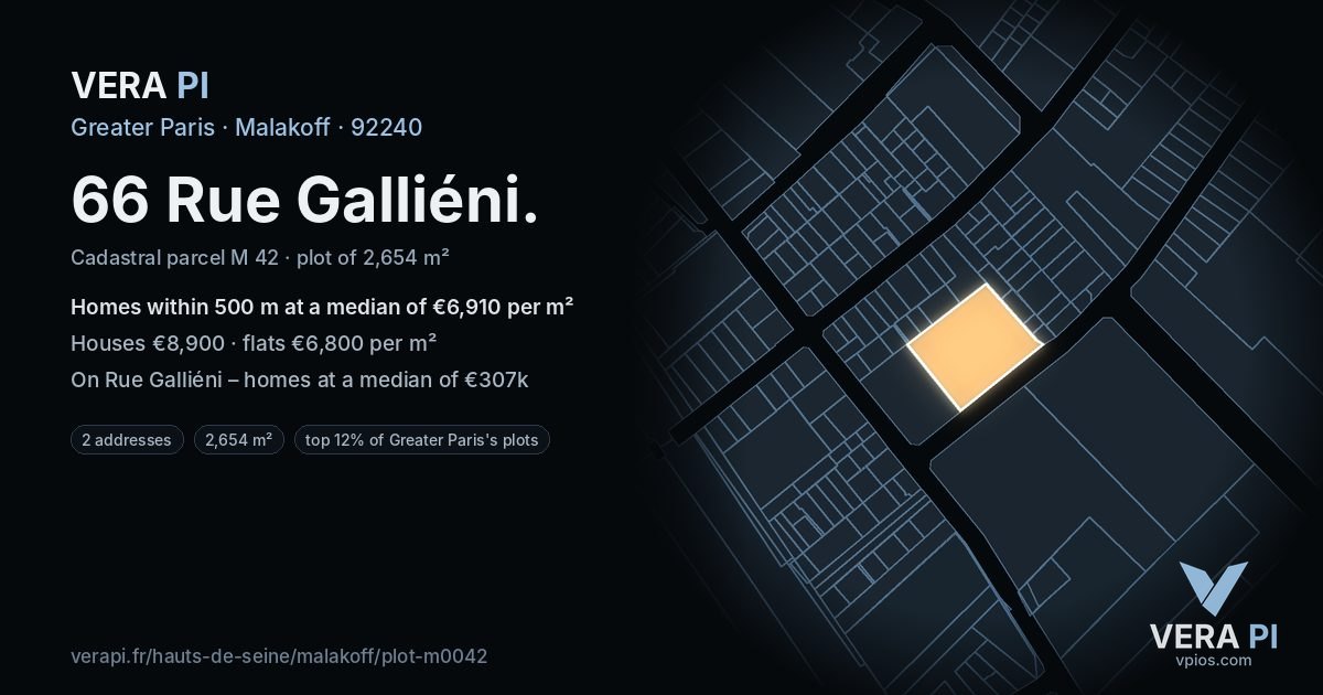 66 Rue Galliéni, Malakoff at night – the plot lit, the parcels around coloured by the prices near them