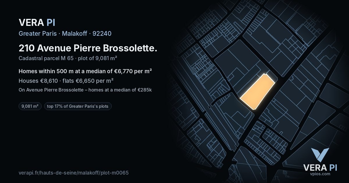 210 Avenue Pierre Brossolette, Malakoff at night – the plot lit, the parcels around coloured by the prices near them