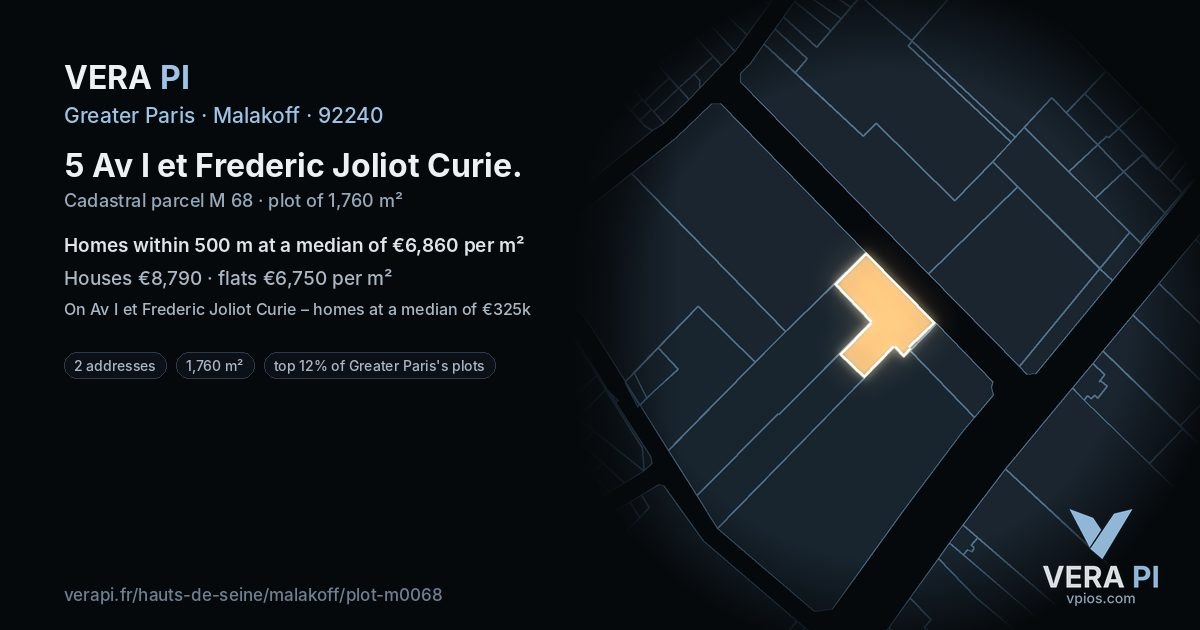5 Av I et Frederic Joliot Curie, Malakoff at night – the plot lit, the parcels around coloured by the prices near them