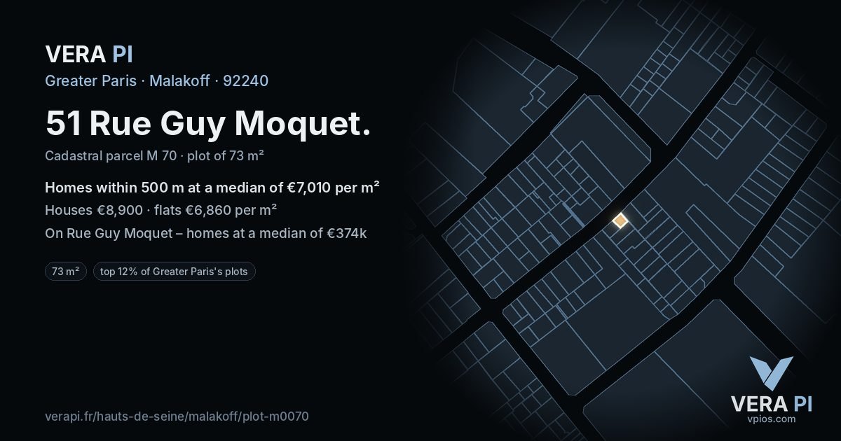51 Rue Guy Moquet, Malakoff at night – the plot lit, the parcels around coloured by the prices near them