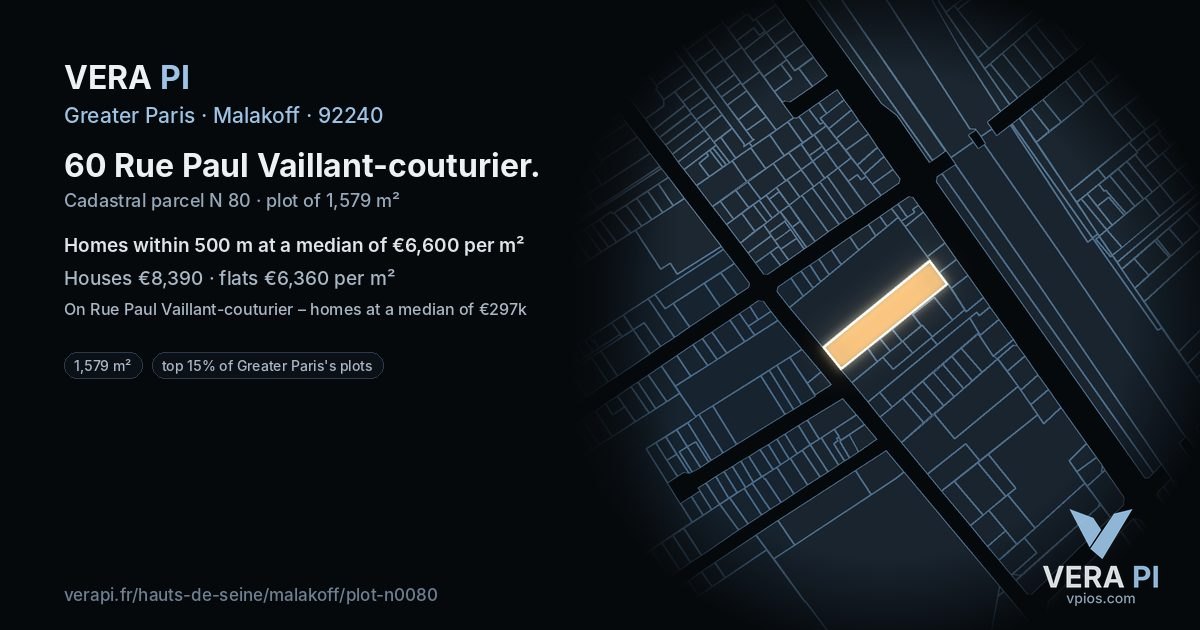 60 Rue Paul Vaillant-couturier, Malakoff at night – the plot lit, the parcels around coloured by the prices near them