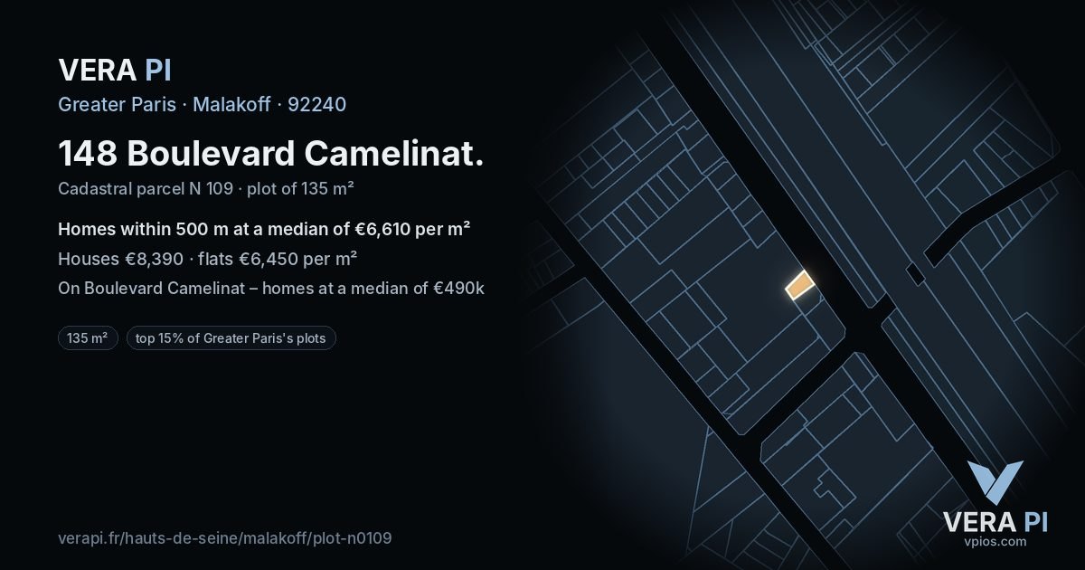 148 Boulevard Camelinat, Malakoff at night – the plot lit, the parcels around coloured by the prices near them