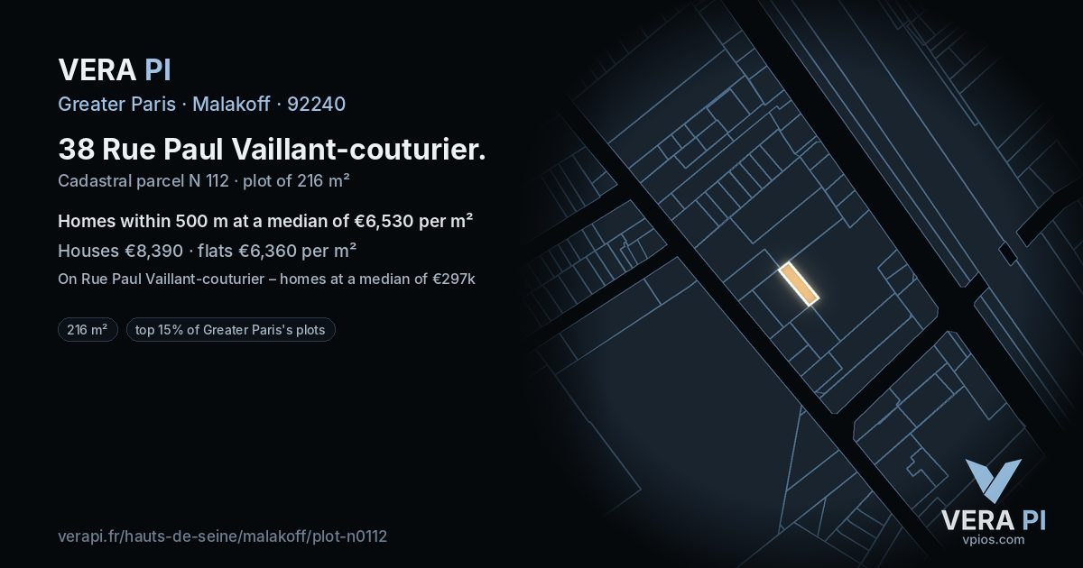 38 Rue Paul Vaillant-couturier, Malakoff at night – the plot lit, the parcels around coloured by the prices near them