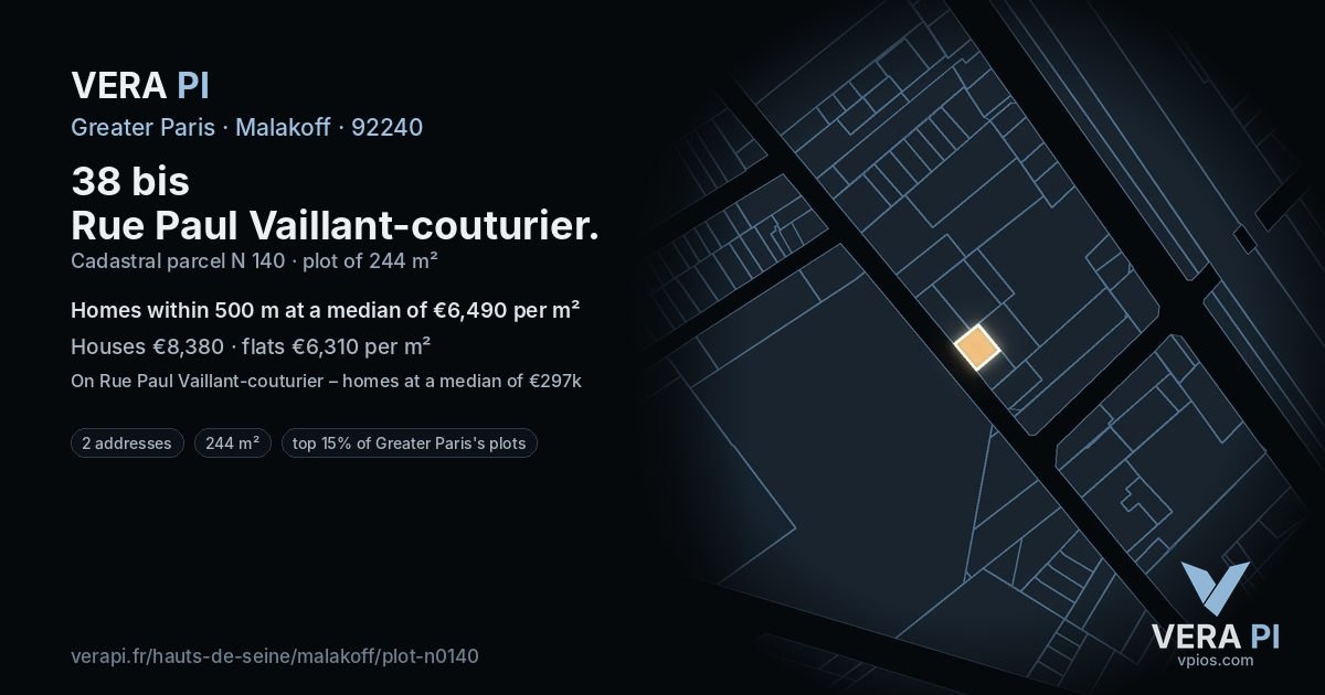 38 bis Rue Paul Vaillant-couturier, Malakoff at night – the plot lit, the parcels around coloured by the prices near them