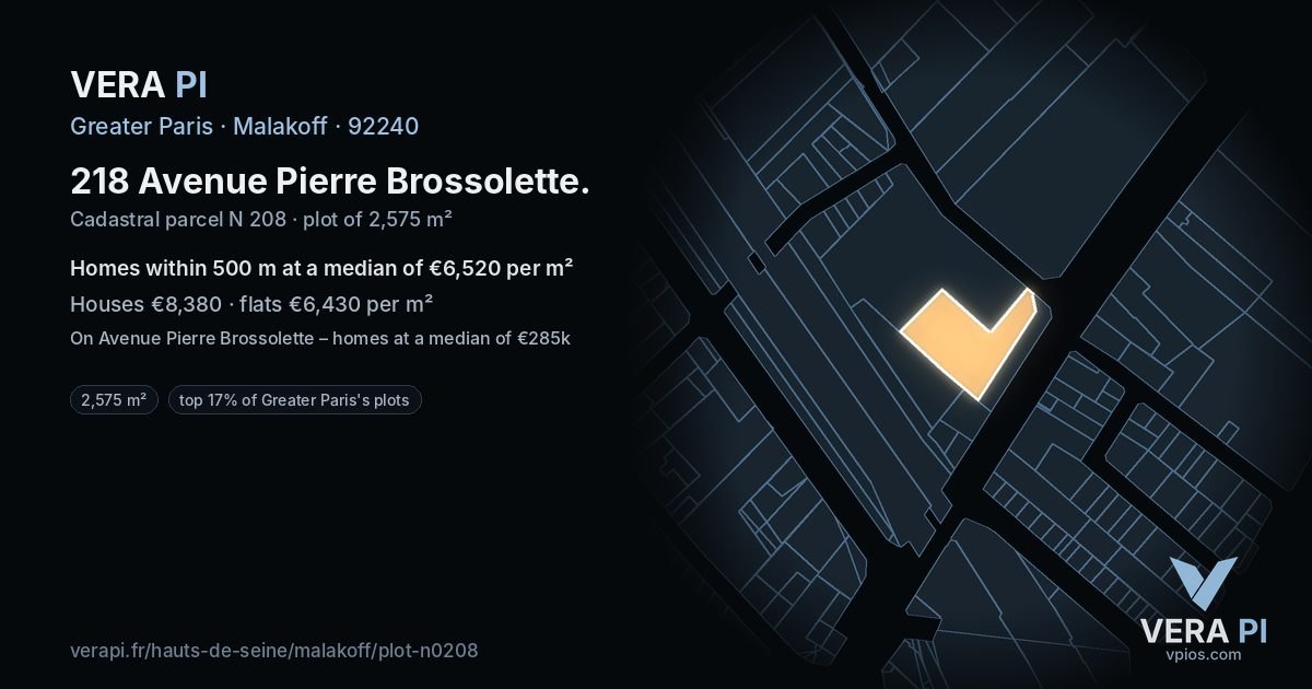 218 Avenue Pierre Brossolette, Malakoff at night – the plot lit, the parcels around coloured by the prices near them