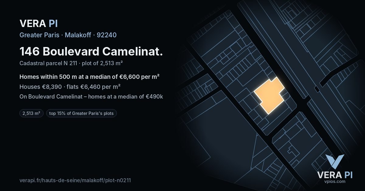 146 Boulevard Camelinat, Malakoff at night – the plot lit, the parcels around coloured by the prices near them