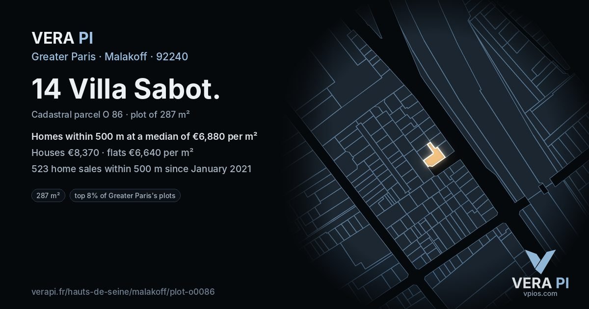 14 Villa Sabot, Malakoff at night – the plot lit, the parcels around coloured by the prices near them