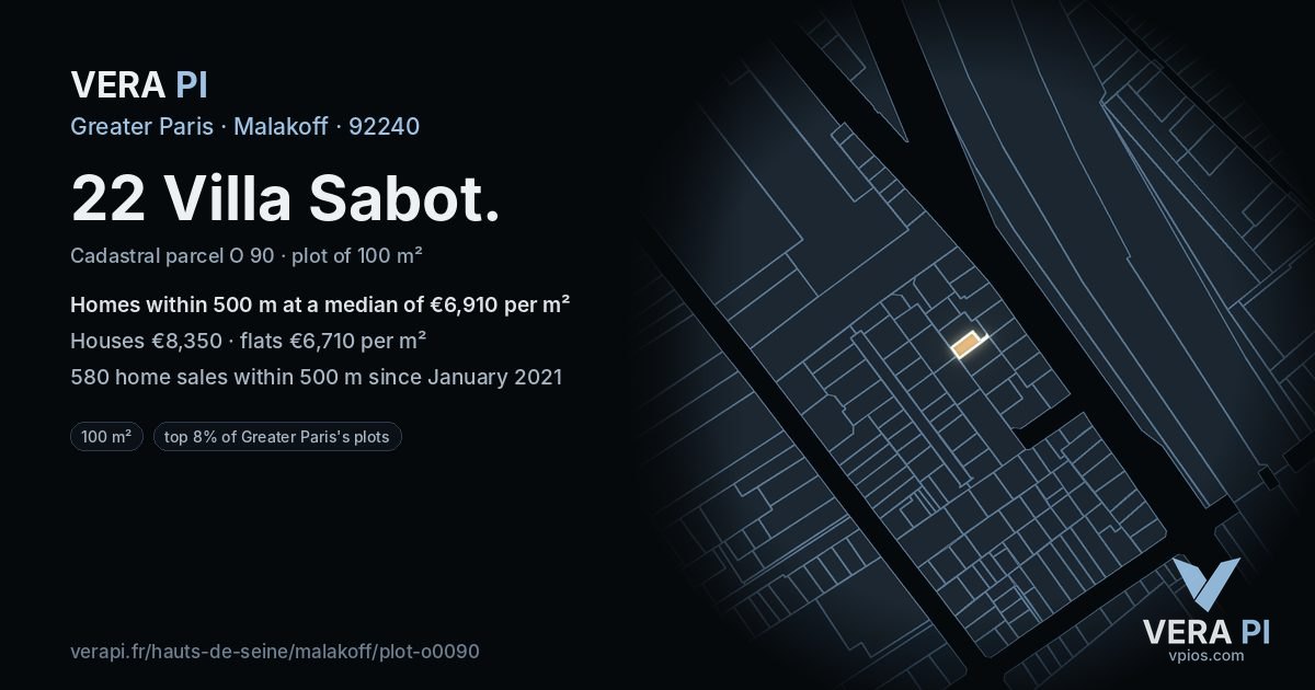 22 Villa Sabot, Malakoff at night – the plot lit, the parcels around coloured by the prices near them