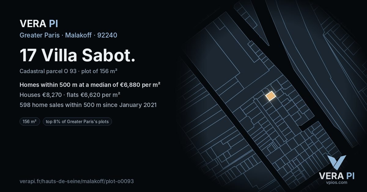 17 Villa Sabot, Malakoff at night – the plot lit, the parcels around coloured by the prices near them
