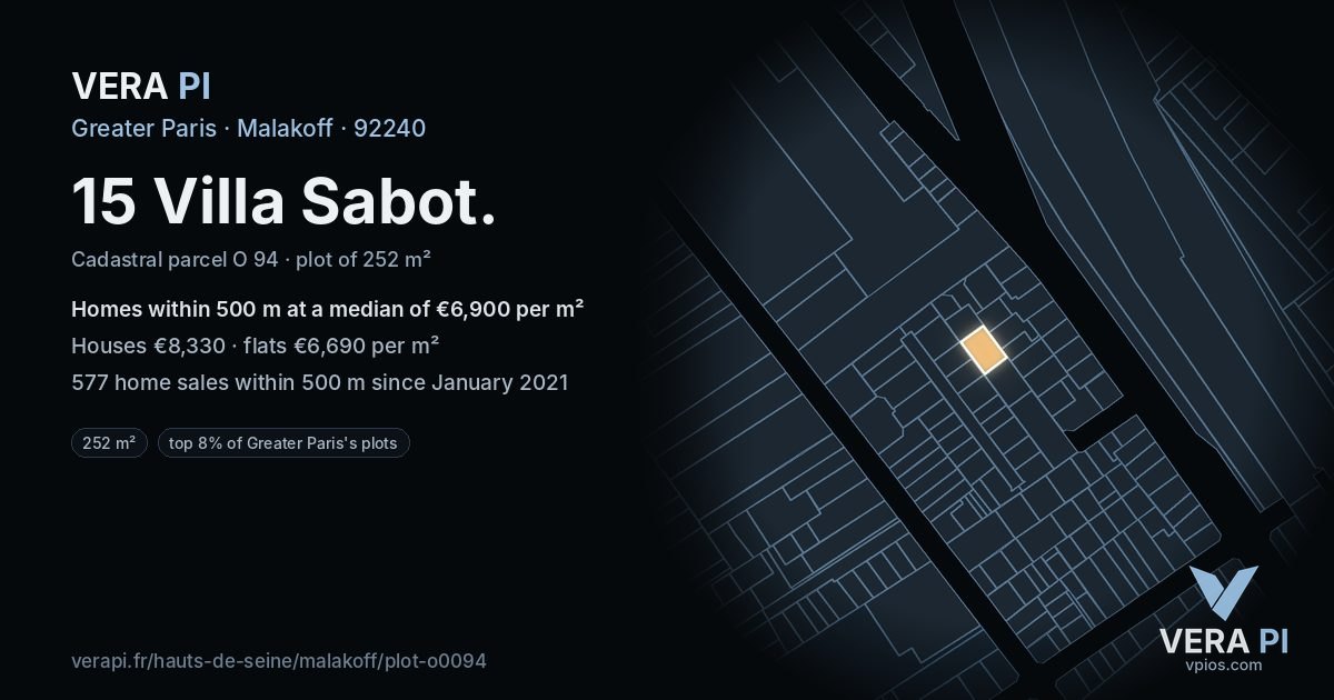 15 Villa Sabot, Malakoff at night – the plot lit, the parcels around coloured by the prices near them