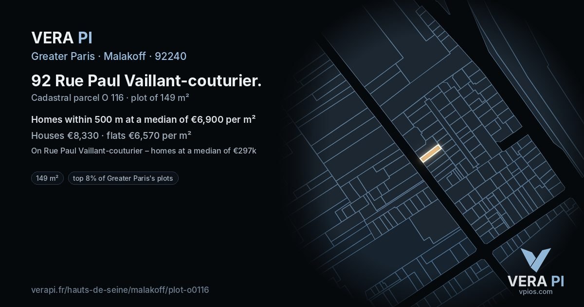 92 Rue Paul Vaillant-couturier, Malakoff at night – the plot lit, the parcels around coloured by the prices near them
