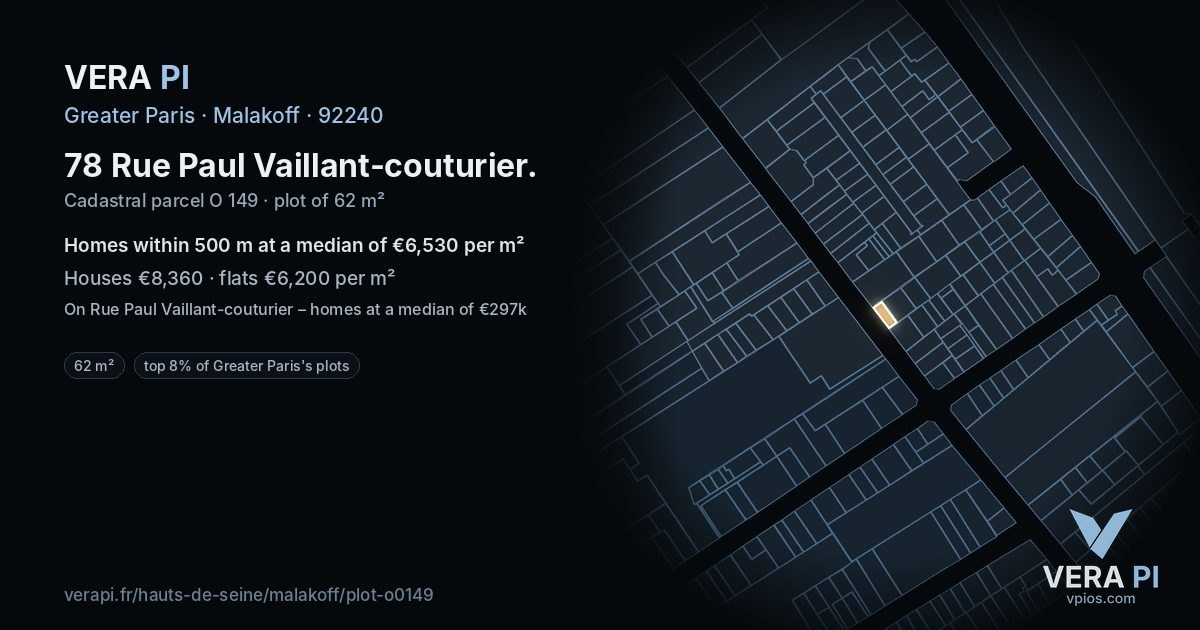 78 Rue Paul Vaillant-couturier, Malakoff at night – the plot lit, the parcels around coloured by the prices near them