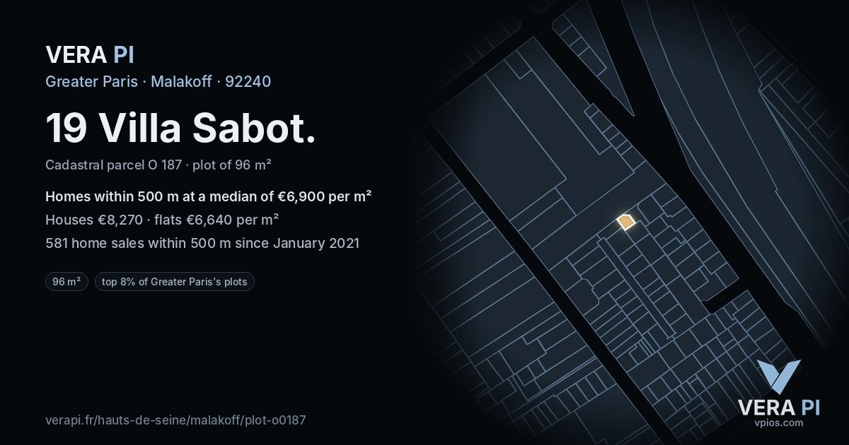 19 Villa Sabot, Malakoff at night – the plot lit, the parcels around coloured by the prices near them