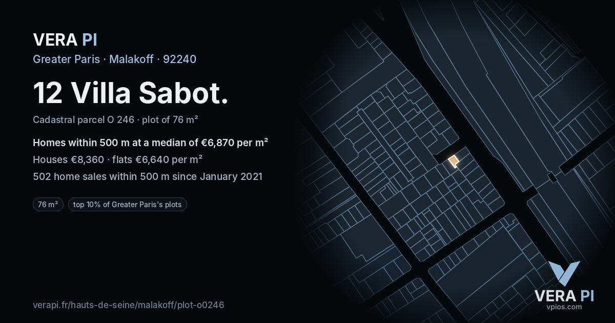 12 Villa Sabot, Malakoff at night – the plot lit, the parcels around coloured by the prices near them