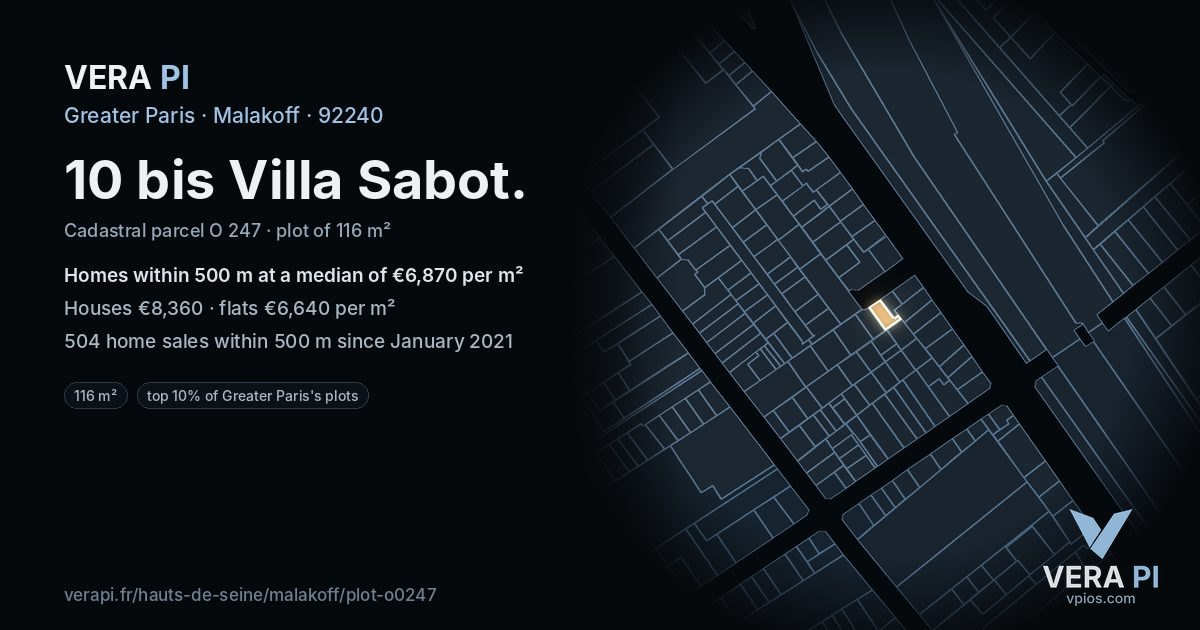 10 bis Villa Sabot, Malakoff at night – the plot lit, the parcels around coloured by the prices near them