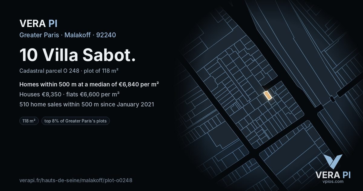 10 Villa Sabot, Malakoff at night – the plot lit, the parcels around coloured by the prices near them