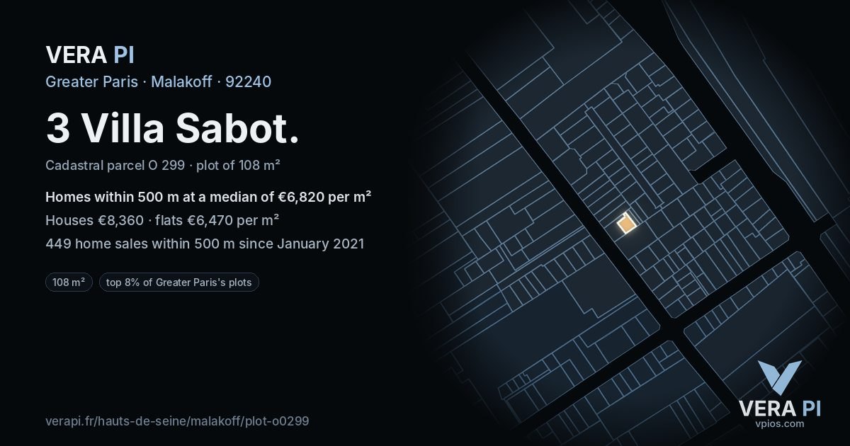 3 Villa Sabot, Malakoff at night – the plot lit, the parcels around coloured by the prices near them