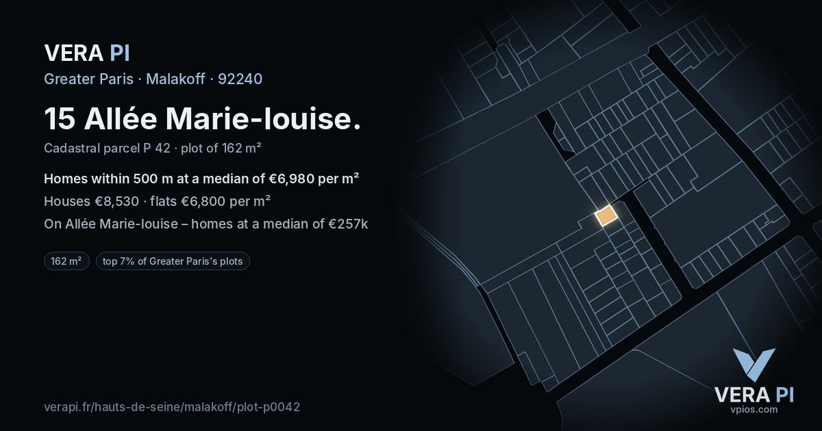 15 Allée Marie-louise, Malakoff at night – the plot lit, the parcels around coloured by the prices near them