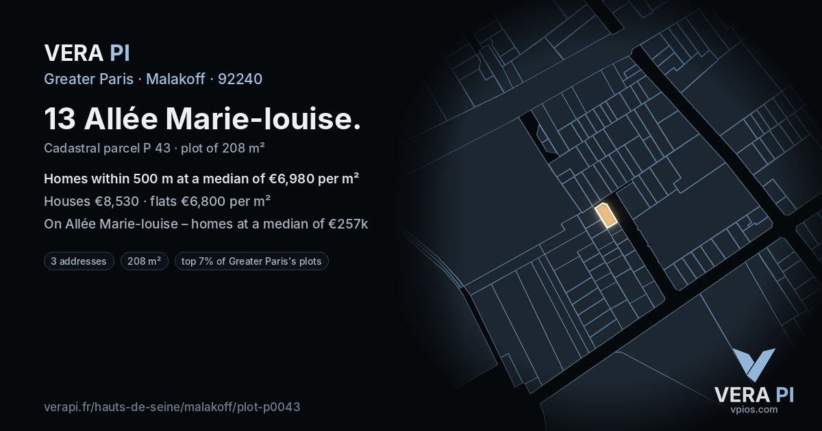 13 Allée Marie-louise, Malakoff at night – the plot lit, the parcels around coloured by the prices near them