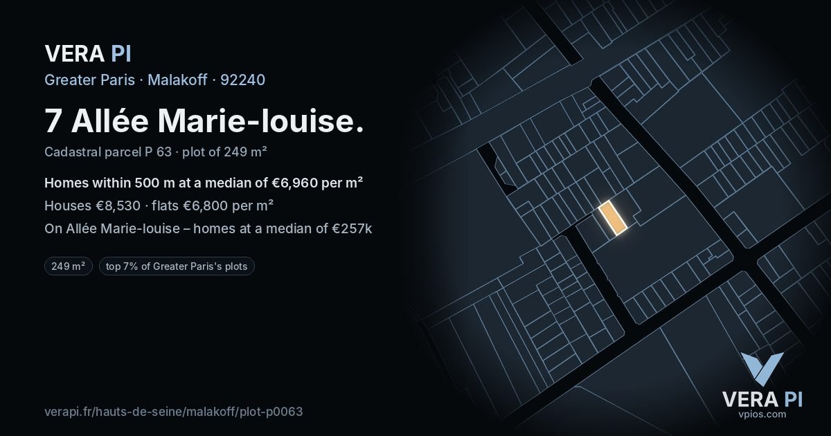 7 Allée Marie-louise, Malakoff at night – the plot lit, the parcels around coloured by the prices near them