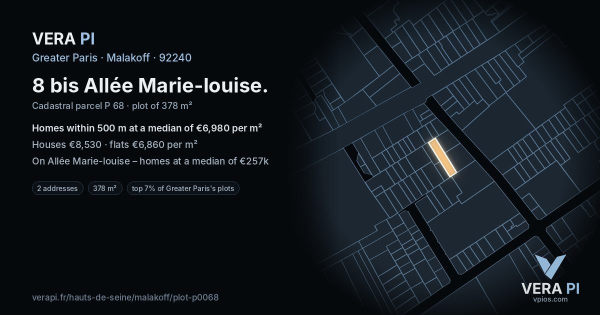 8 bis Allée Marie-louise, Malakoff at night – the plot lit, the parcels around coloured by the prices near them