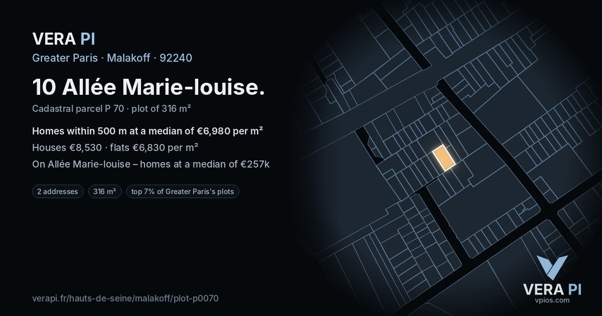 10 Allée Marie-louise, Malakoff at night – the plot lit, the parcels around coloured by the prices near them