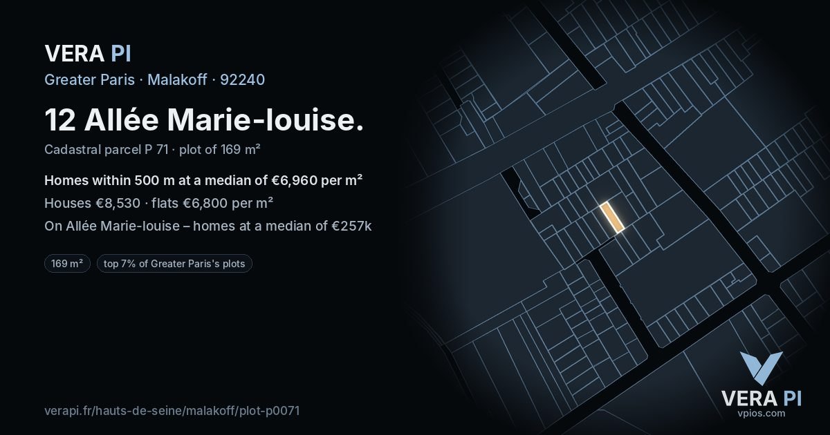 12 Allée Marie-louise, Malakoff at night – the plot lit, the parcels around coloured by the prices near them