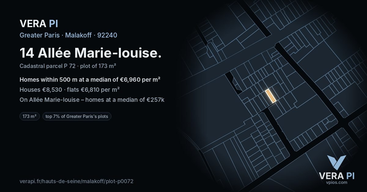 14 Allée Marie-louise, Malakoff at night – the plot lit, the parcels around coloured by the prices near them