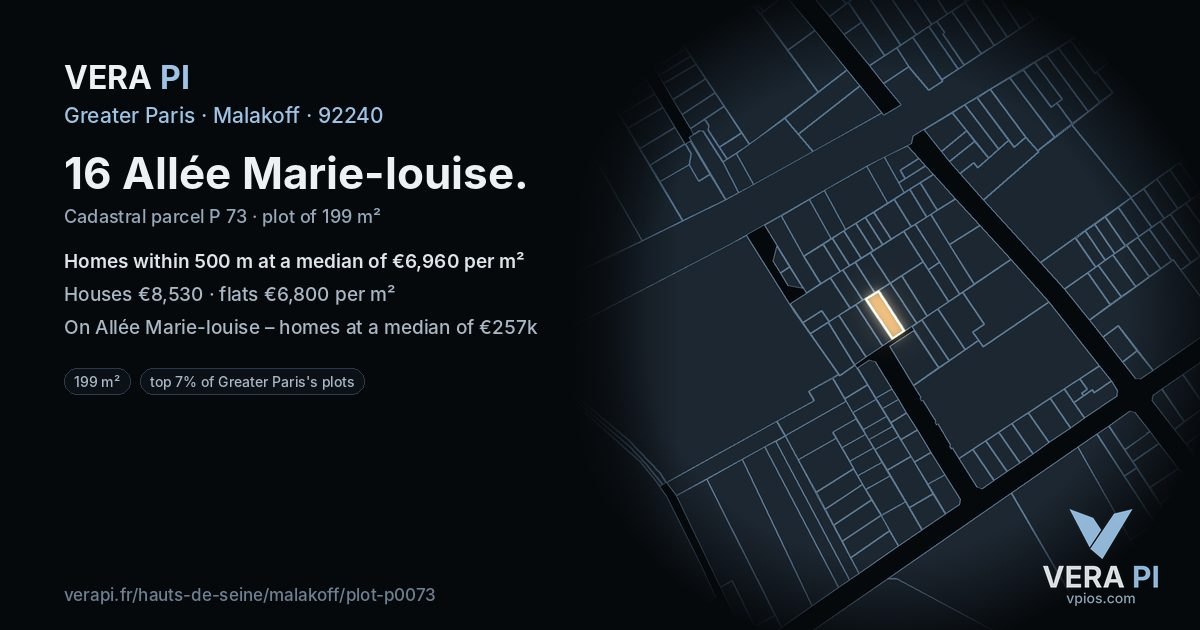 16 Allée Marie-louise, Malakoff at night – the plot lit, the parcels around coloured by the prices near them