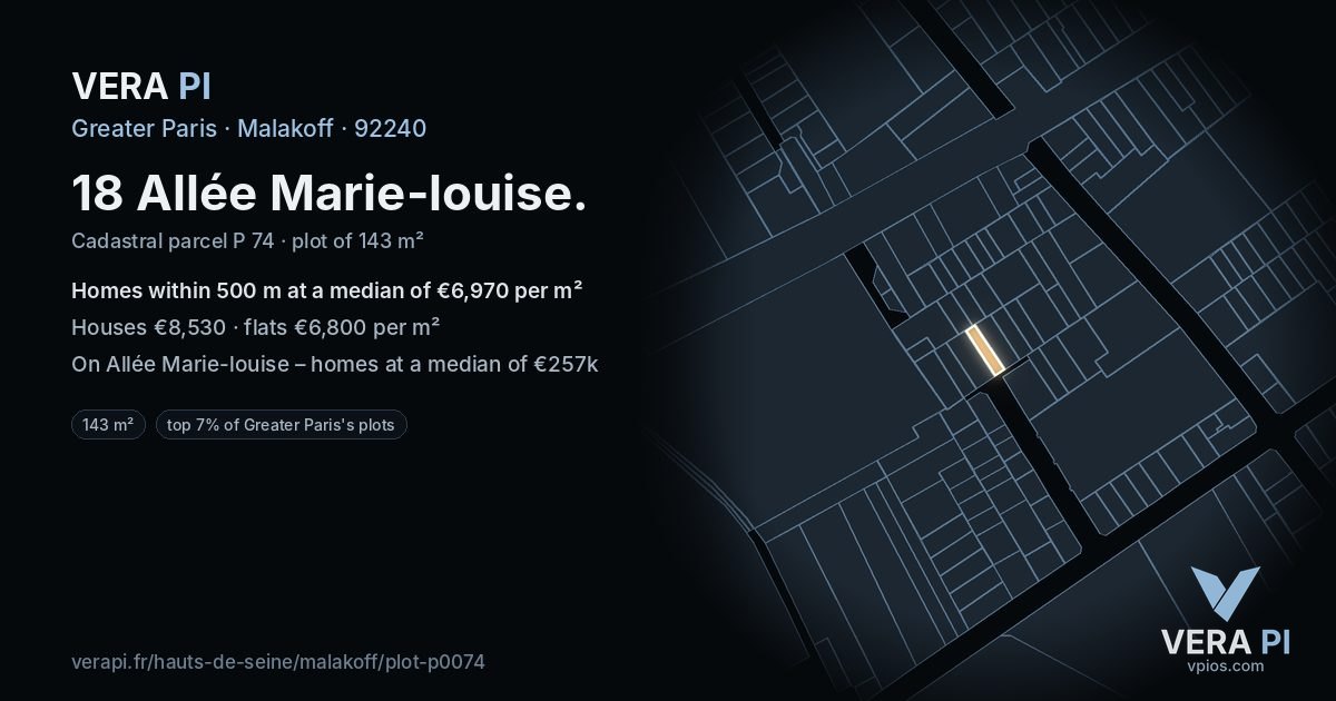 18 Allée Marie-louise, Malakoff at night – the plot lit, the parcels around coloured by the prices near them