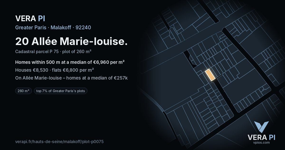20 Allée Marie-louise, Malakoff at night – the plot lit, the parcels around coloured by the prices near them