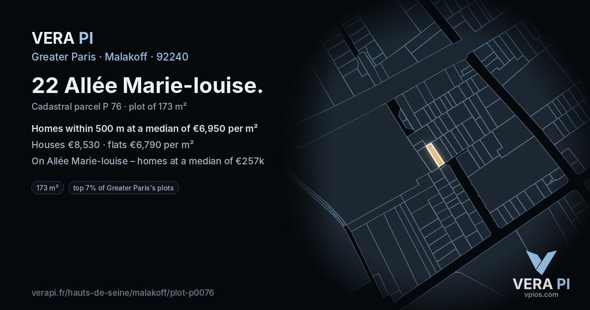 22 Allée Marie-louise, Malakoff at night – the plot lit, the parcels around coloured by the prices near them
