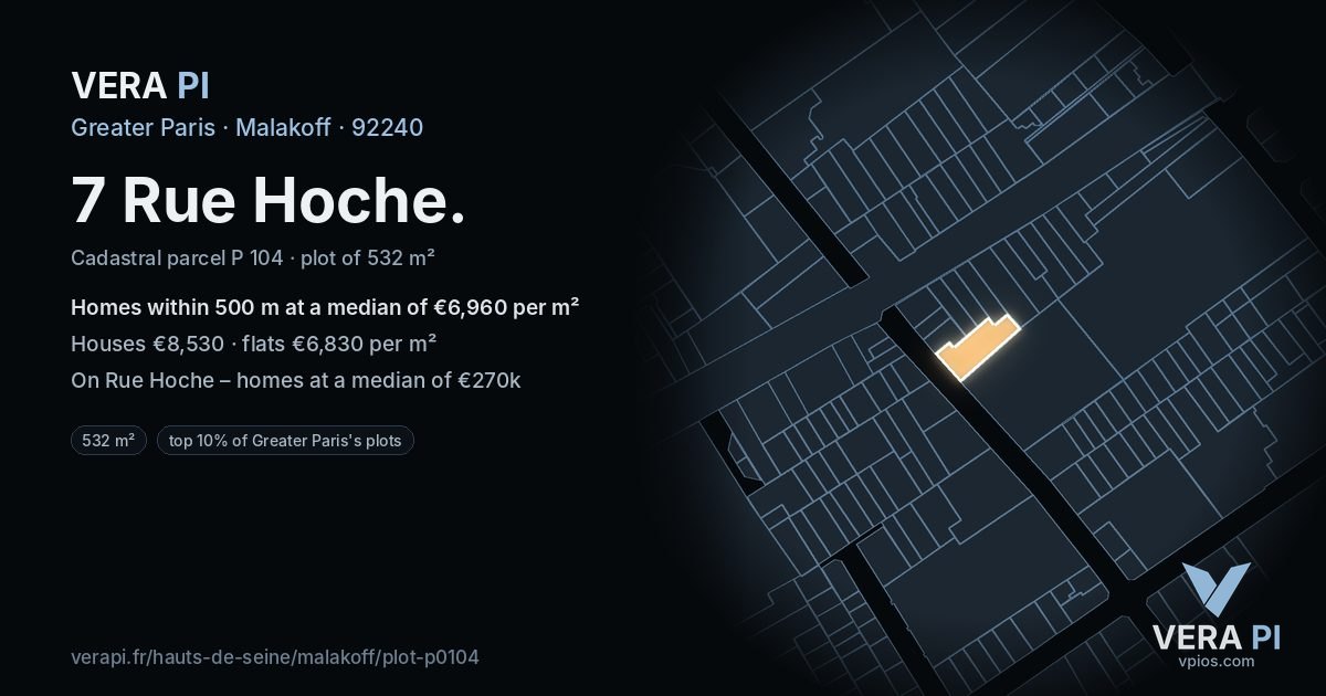 7 Rue Hoche, Malakoff at night – the plot lit, the parcels around coloured by the prices near them