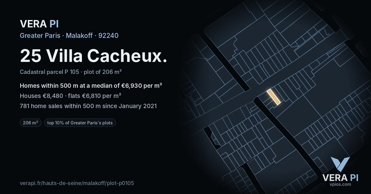 25 Villa Cacheux, Malakoff at night – the plot lit, the parcels around coloured by the prices near them