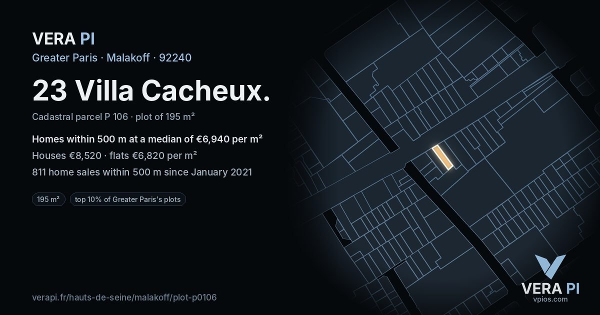 23 Villa Cacheux, Malakoff at night – the plot lit, the parcels around coloured by the prices near them