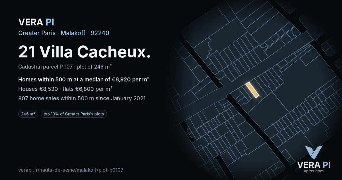 21 Villa Cacheux, Malakoff at night – the plot lit, the parcels around coloured by the prices near them