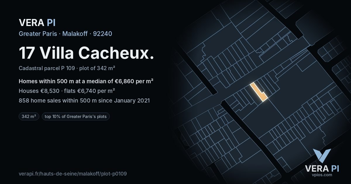17 Villa Cacheux, Malakoff at night – the plot lit, the parcels around coloured by the prices near them
