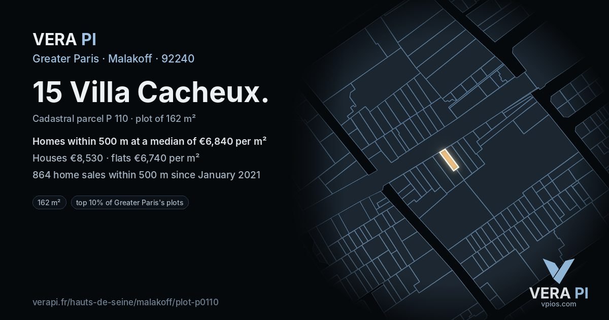 15 Villa Cacheux, Malakoff at night – the plot lit, the parcels around coloured by the prices near them